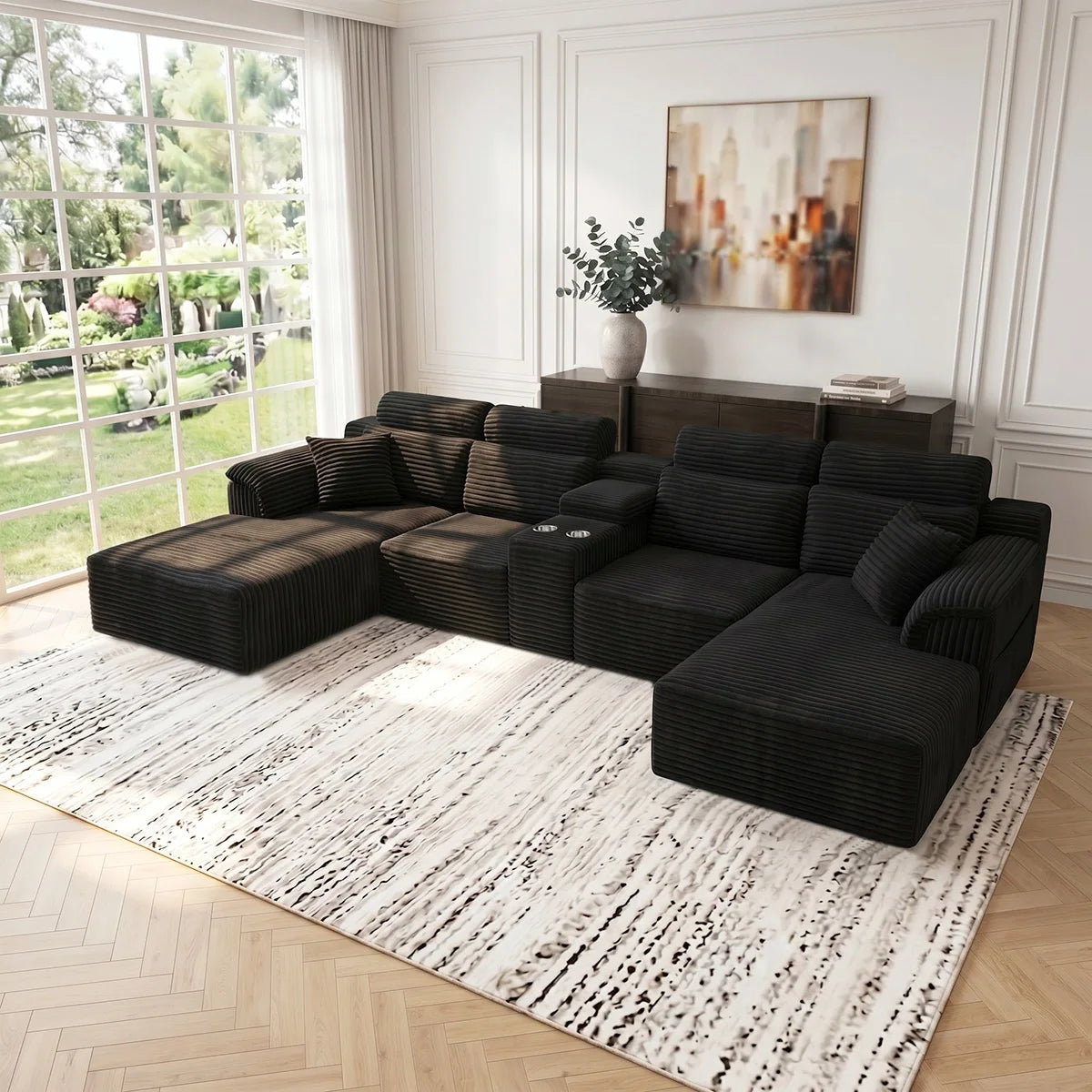 YQzyphyna Modular Cloud U-Shaped Sectional Sofa With Cup Holders