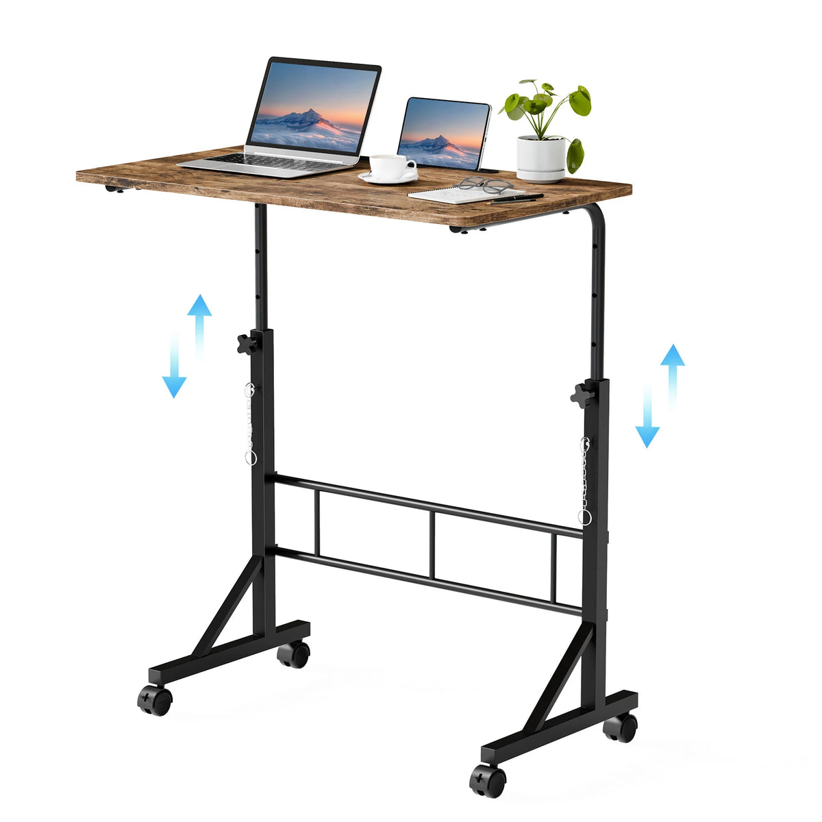 JHK Adjustable Mobile Desk With Locking Wheels For Home Office