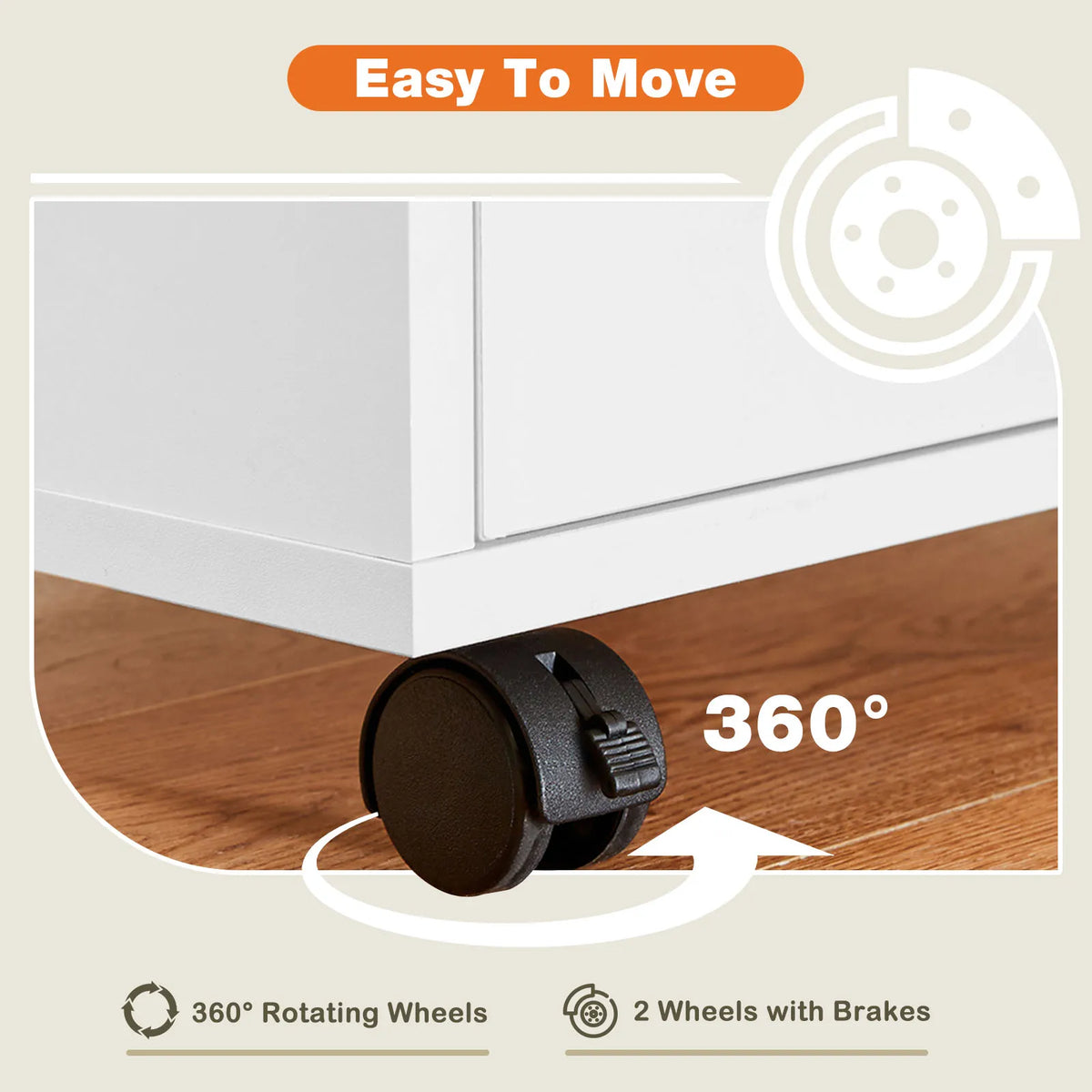 JHK Wood Nightstand Cabinet With Five Drawers And Rolling Wheels