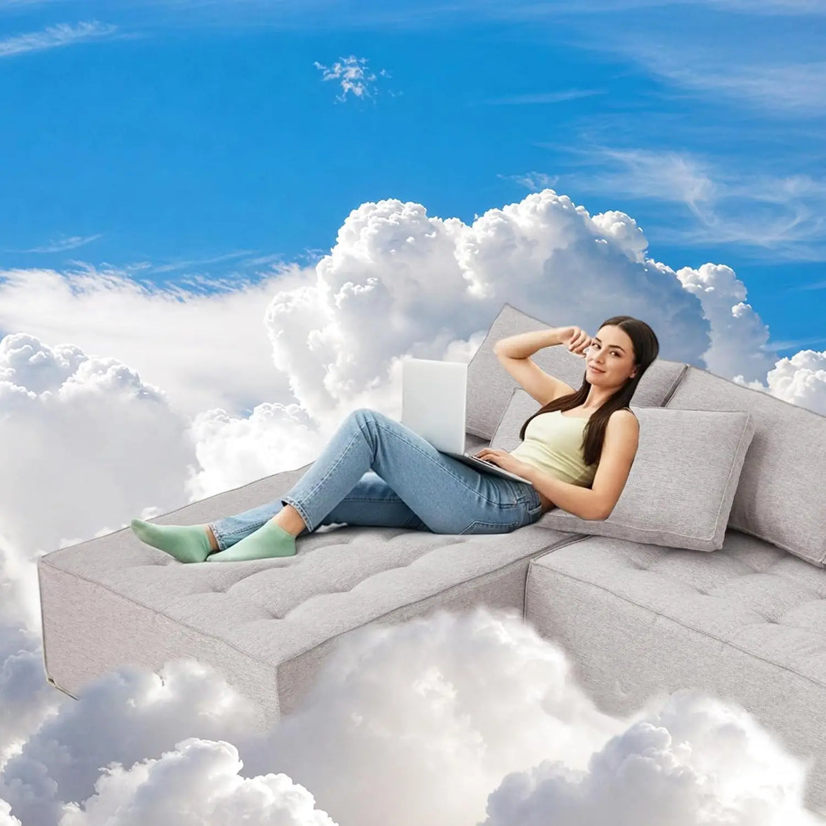HOMREST Sponge Loveseat Sofa with Cushion Back and Wooden Frame
