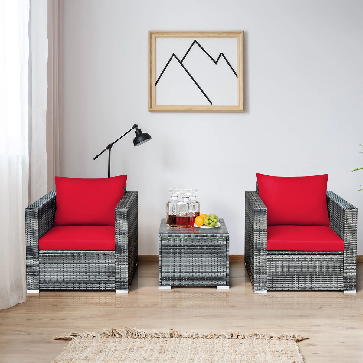 HOMASIS Patio Rattan Bistro Furniture Set With Cushioned Seating