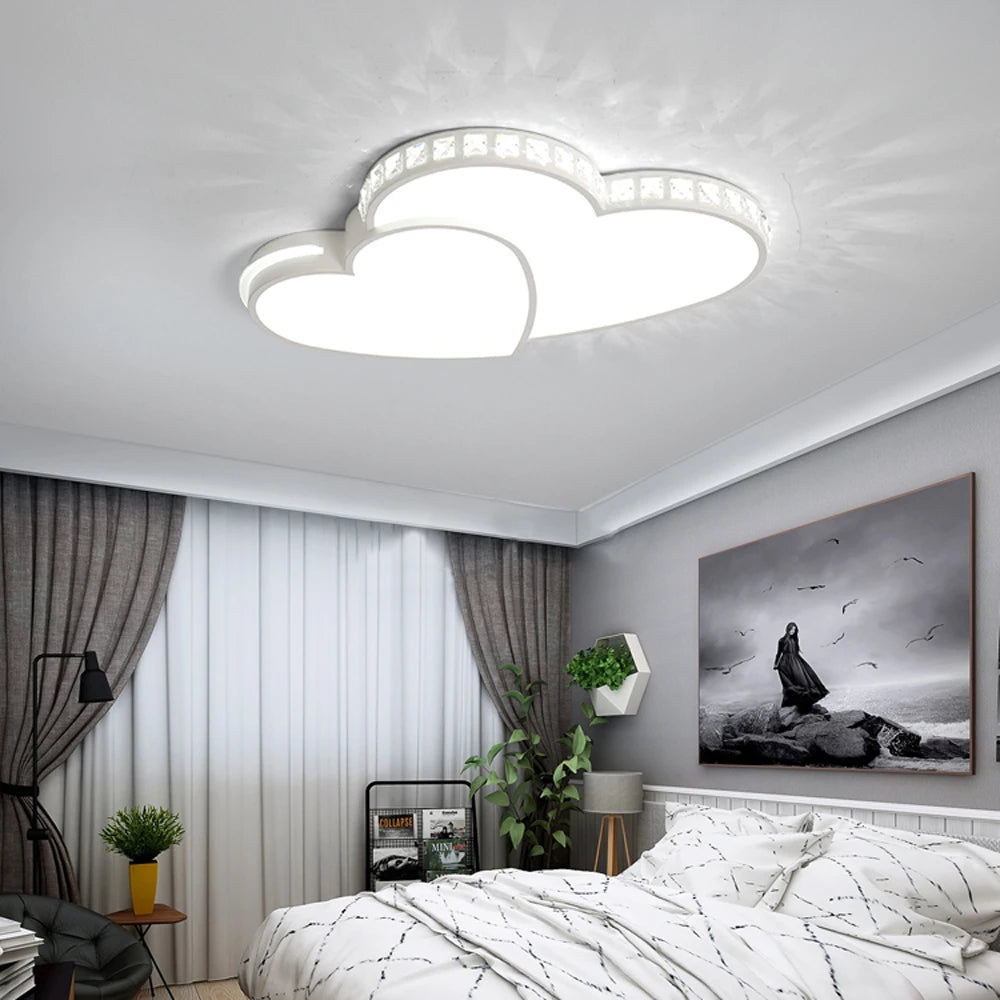 Modern Heart Shaped Ceiling Lights Crystal LED Flush Mount Lamp Cartoon Children&