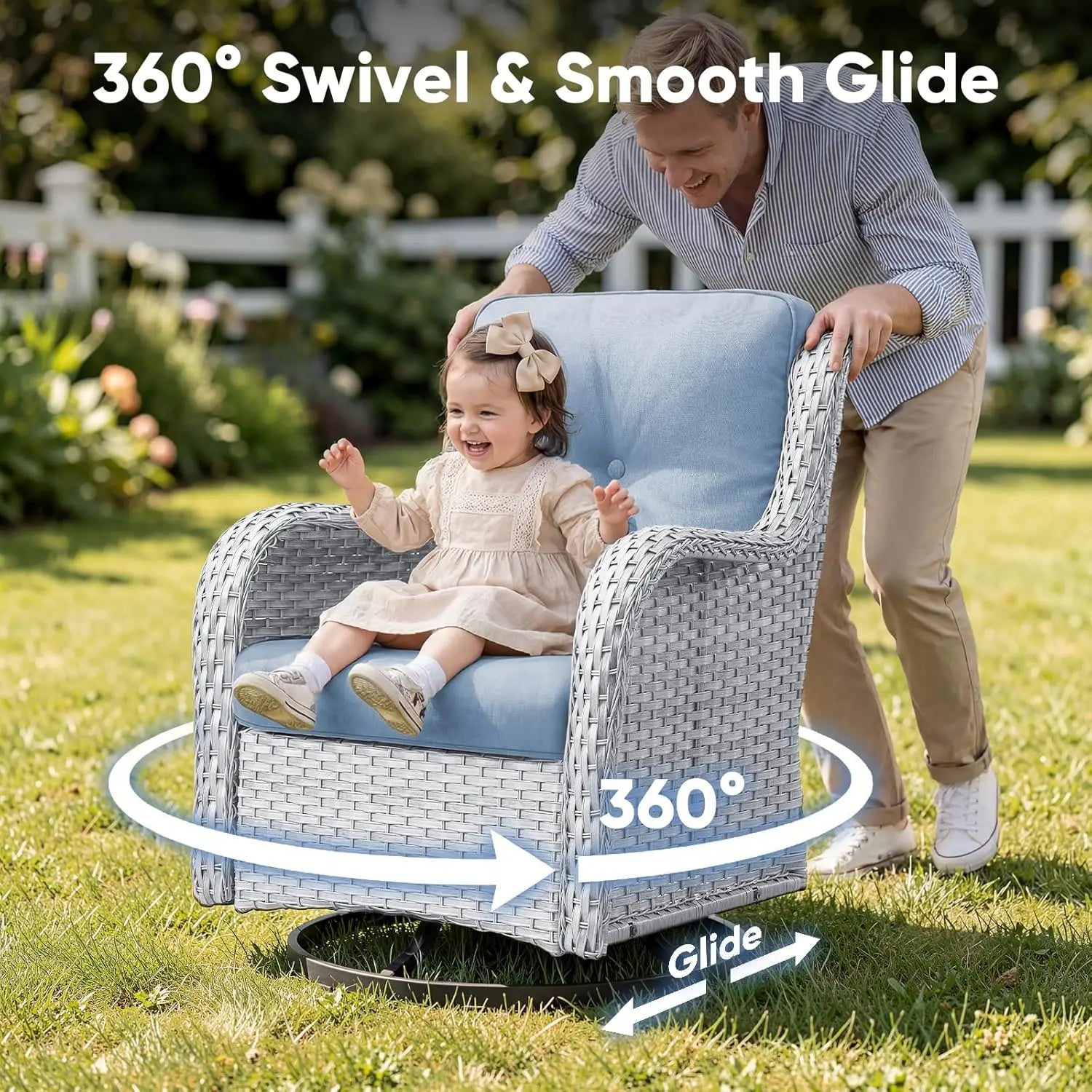 Patio Wicker Chairs Swivel Rocker,Outdoor Patio Furniture Set with Rattan Side Table