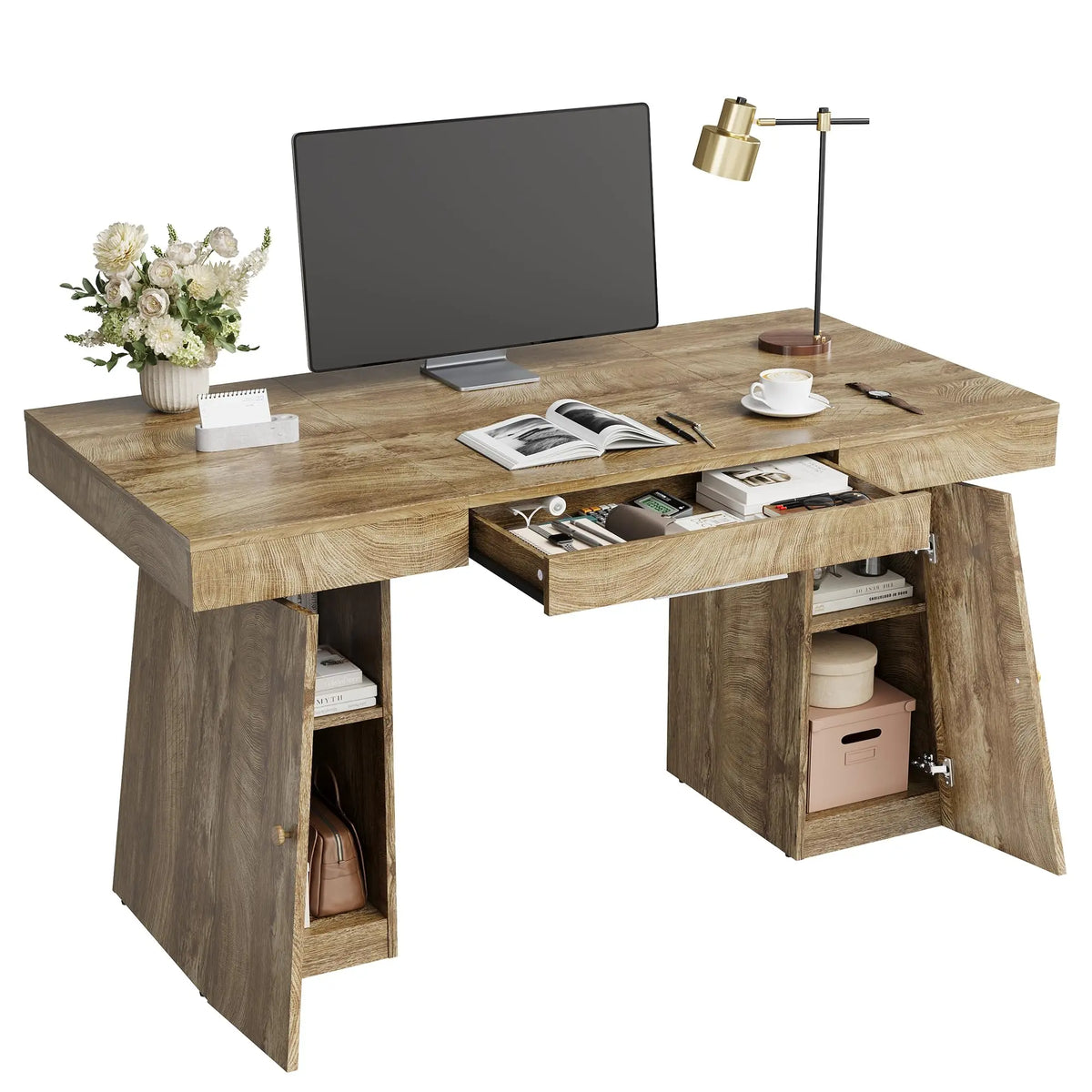 HiMISS Gaming Computer Desk With Drawer Cabinet And Storage Shelves