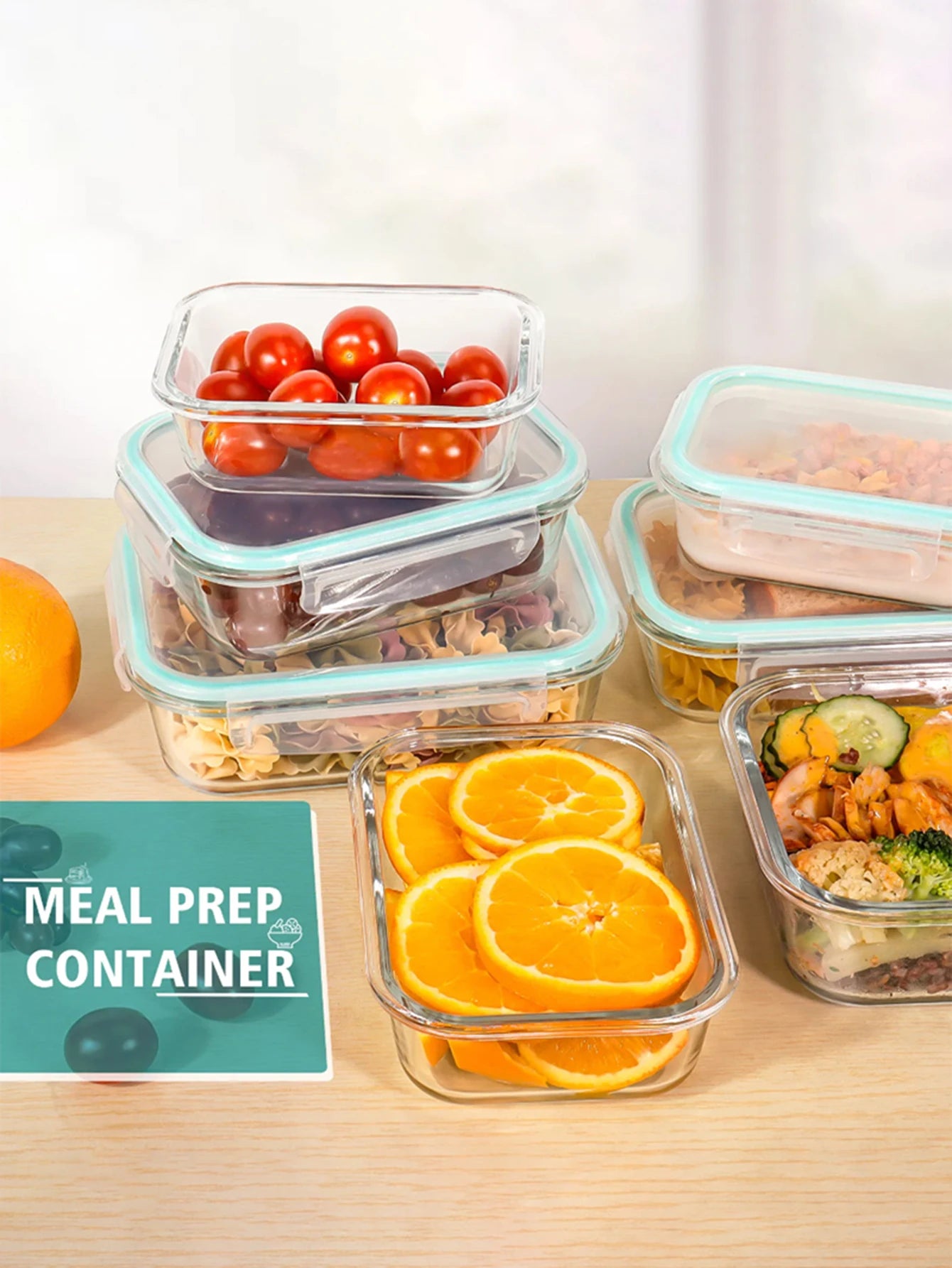 8pcs/blue glass meal prep container set, suitable for microwave, oven, fruit snacks, leftovers, kitchen freshness and storage
