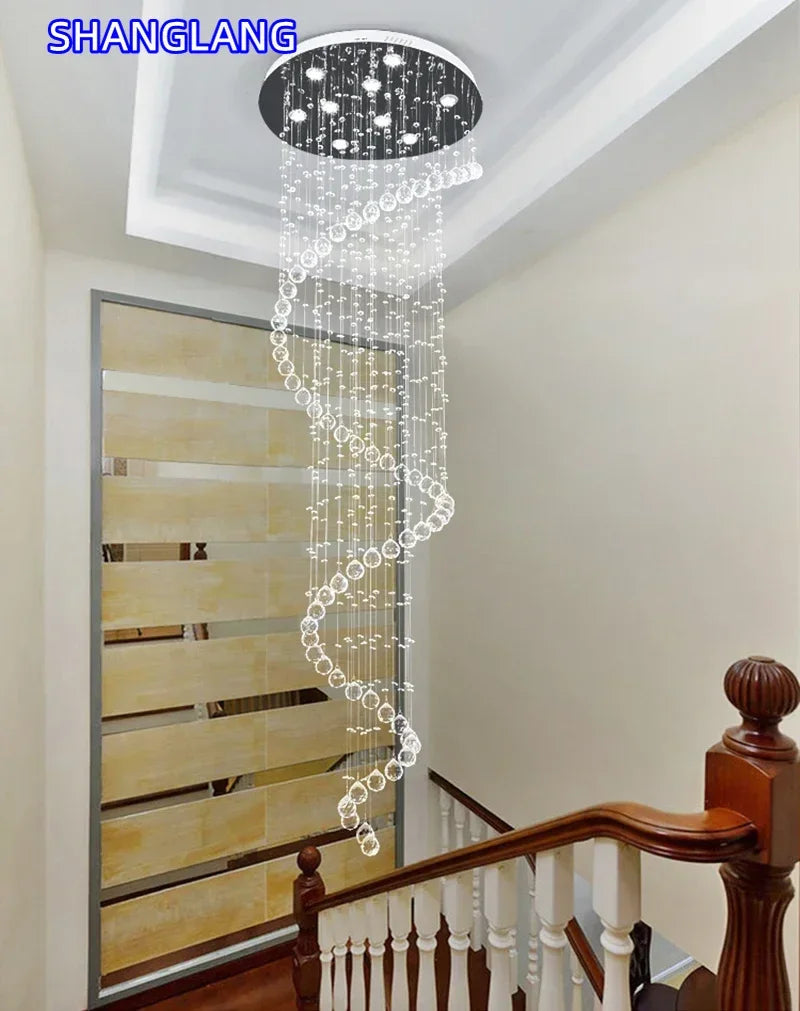 Modern LED K9 Crystal Chandelier Villa Luxury Crystal Chandelier Double Staircase Lamp Living Room Lights