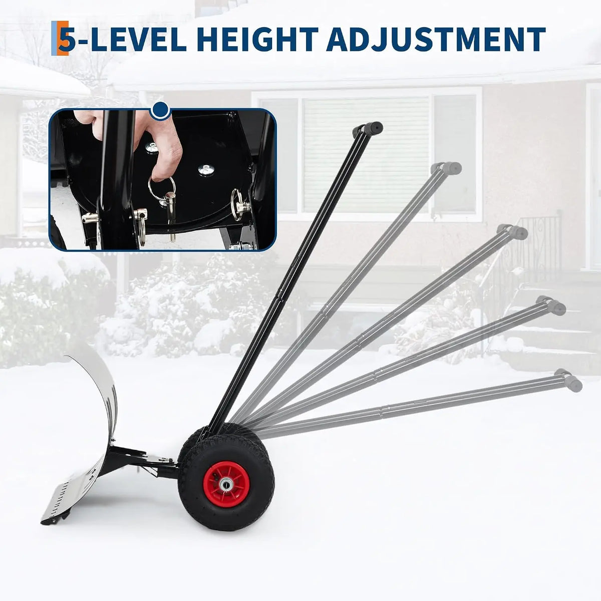 HiMISS Heavy Duty Wheeled Snow Shovel With Adjustable Angled Blade