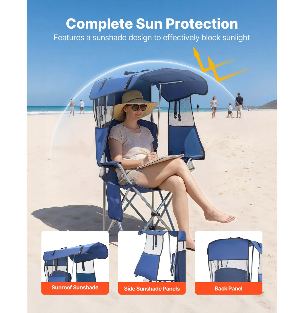 SucceBuy Camping Chair With Canopy Shade And Cup Holders