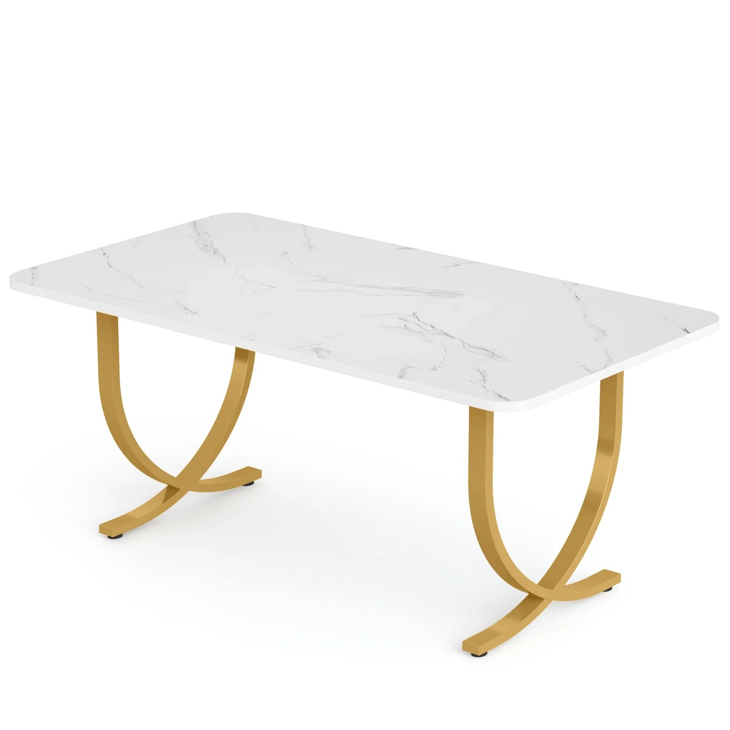 Tribesigns Modern Dining Table With Faux Marble Top For Kitchen Dining Room Solid Wood Base