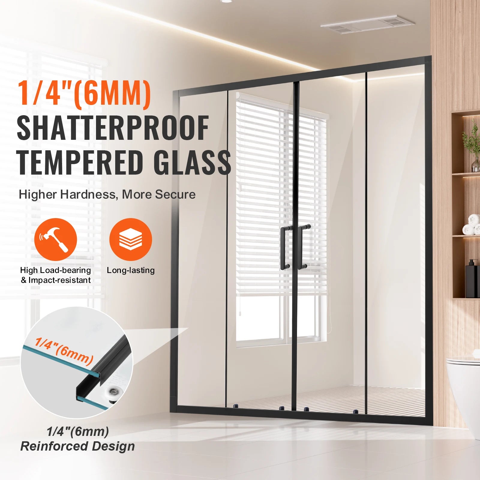 SucceBuy Semi-frameless Shower Door 57.8-59Wx70H in with 1/4in(6mm) Clear Tempered Glass Shatterproof & Stainless Steel Hardware