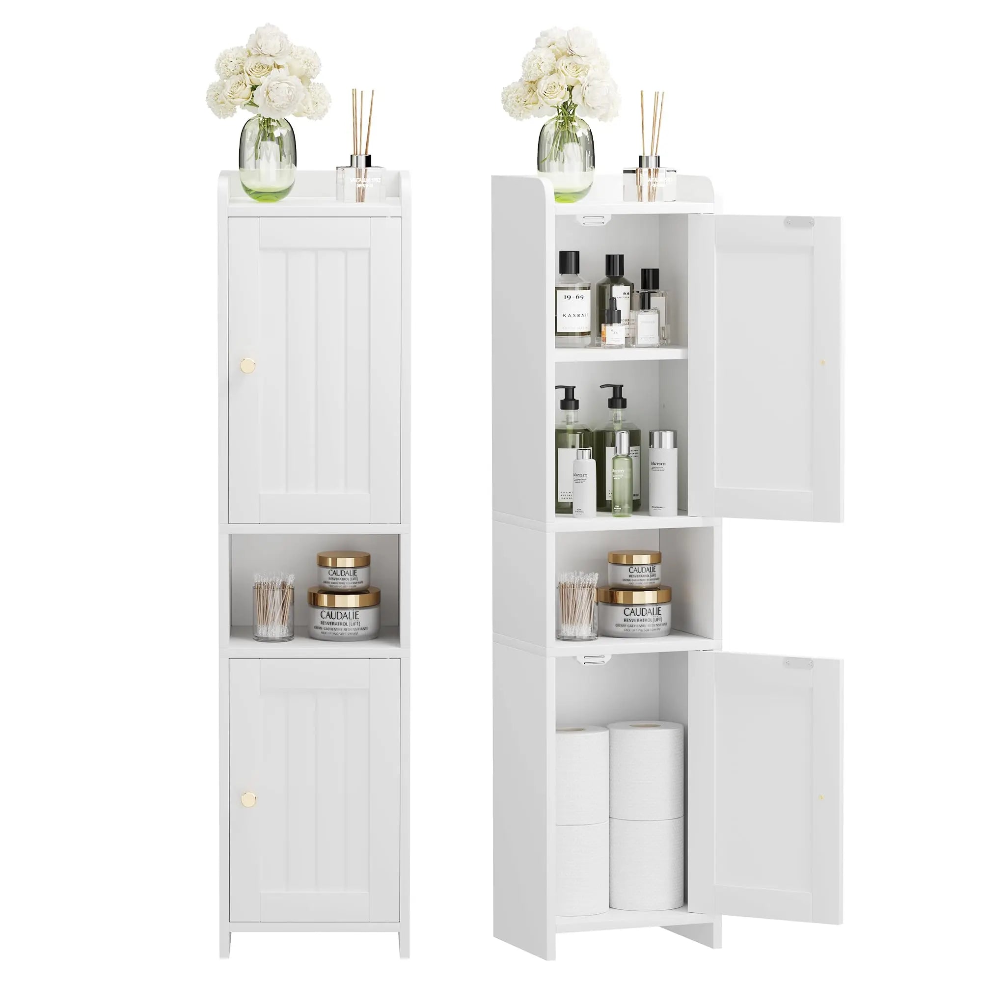 Cabinet With 2 Doors, 7.3 X 9.8 X 40.4 Inches, Small Freestanding Storage Cabinet With Adjustable Shelf, Floor Cabinet