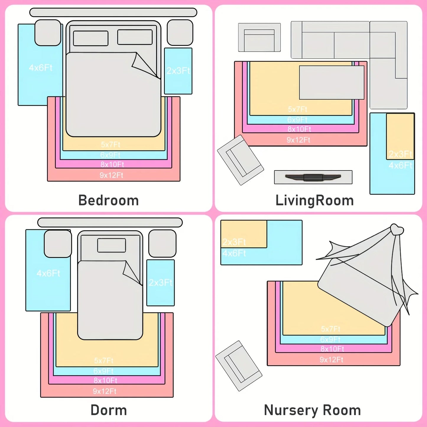 AUBUSSON Shaggy Non Slip Room Rug For Living Room