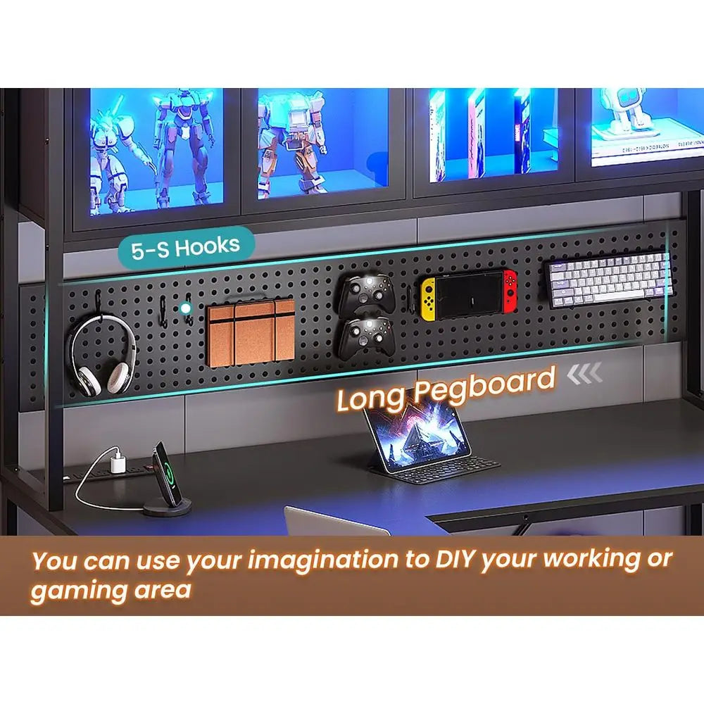 L Shaped Gaming Desk With Drawers Hutch Pegboard And Storage