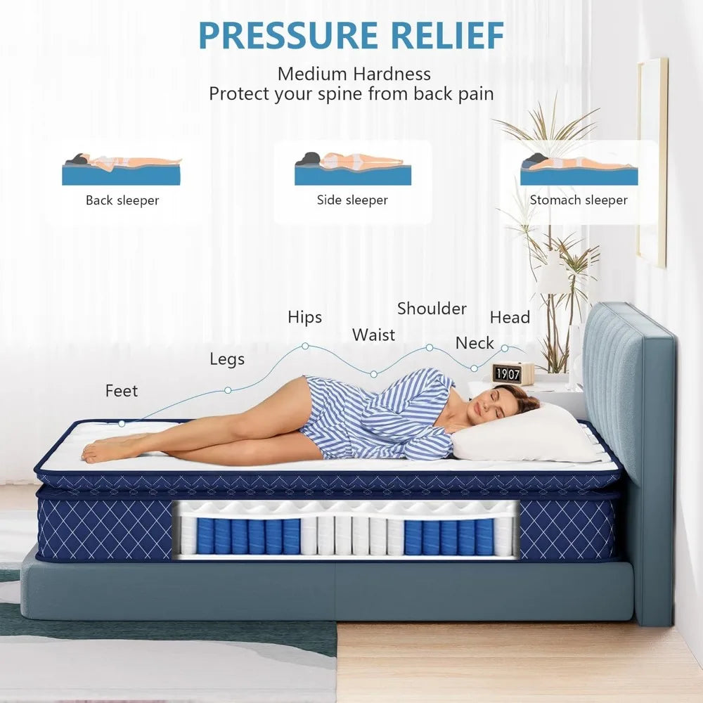 California King Mattress 12 Inch, Medium Firm Hybrid Mattress with Cooling Gel Memory Foam, Independent Spring for Motion Isolat