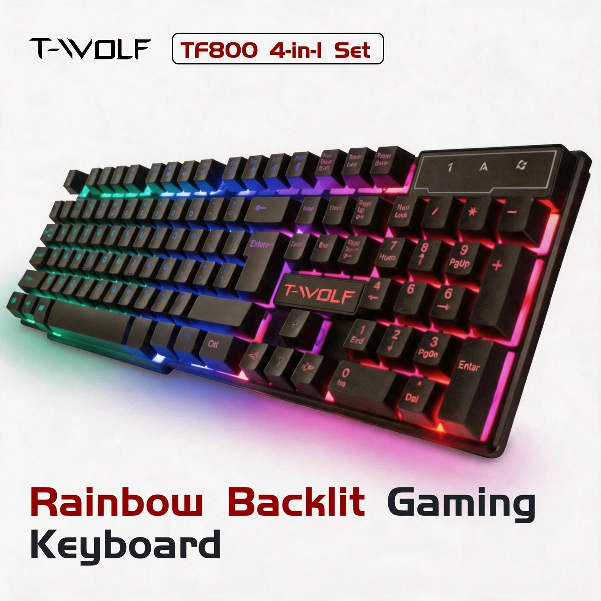 T-WOLF RGB Gaming Keyboard Mouse Headset Mousepad Combo LED Backlit