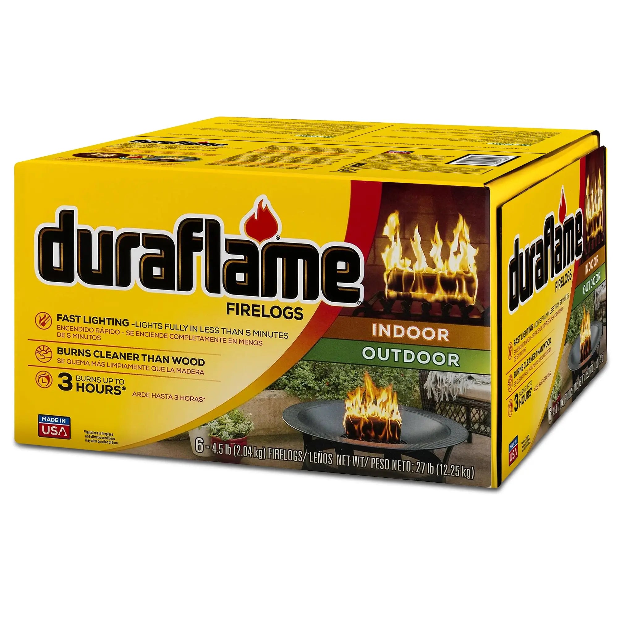 Duraflame 6-Pack Fire Logs, 3-Hour Burning, 4.5lb Each, Indoor Outdoor Fireplace Fire Pit Long Lasting Combustible Logs
