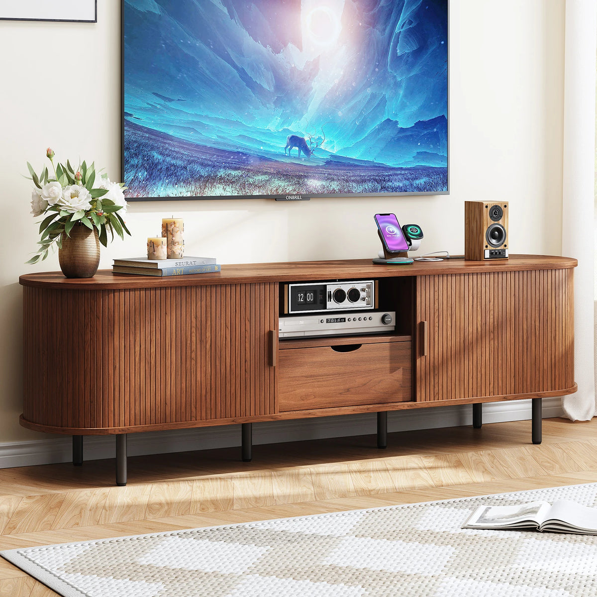 ONBRILL Modern TV Stand Entertainment Center With Storage And Drawer