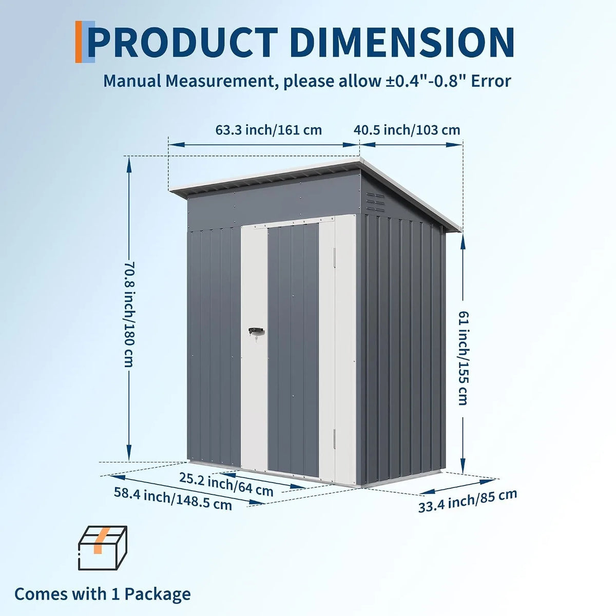 5x3 FT Metal Outdoor Storage Shed Small Garden Tool Shed with Lockable Door Weather Resistant Sloped Roof Ventilation for Backyard Patio Lawn Equipment Garbage Bin Storage