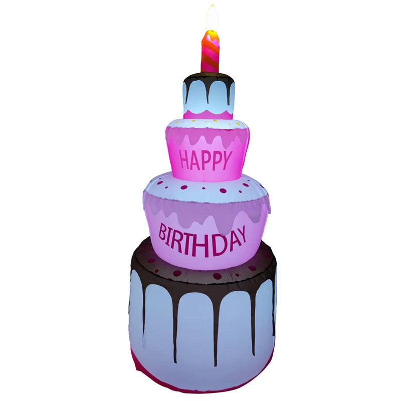 Inflatable Birthday Cake Outdoor Decorations with Candles LED Lighted Blow Up Happy Birthday Party Toys Home Garden Decorations