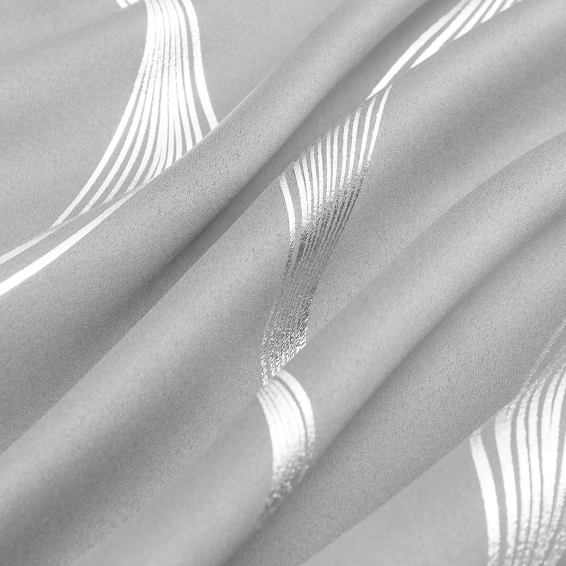 4PCS Blackout Curtains Grommet Thermal Insulated Room Darkening With Wave Foil Printed For Bedroom