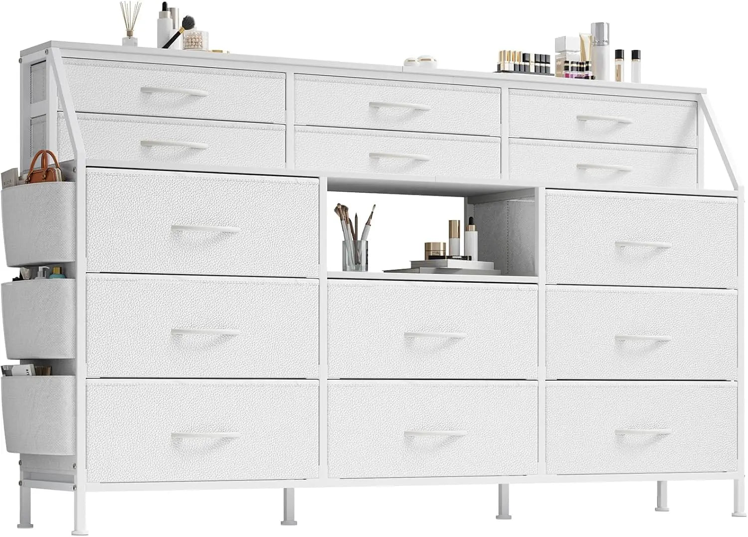 14 Drawer Dresser for Bedroom, Fabric Chest of Drawers with Wooden Top, Large Storage Cabinet with Metal Frame for Closet