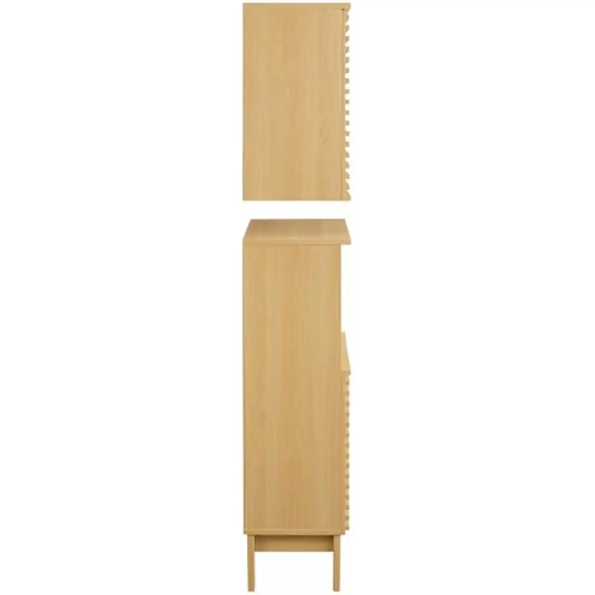Render Oak Bathroom Cabinet Set – Freestanding Linen Unit + Wall-Mounted Storage Unit with Slatted Front Panels, Adjustable Inte