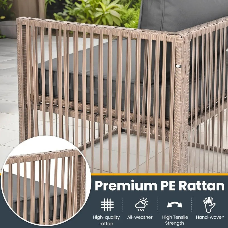 7-Piece Outdoor Sectional Sofa Set, All-Weather PE Rattan Patio Furniture with Washable Cushions Covers, Gray Cushions a