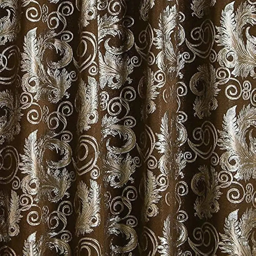 Luxury Jacquard Window Curtain Set with Valance, Brown 2 Panels 55x84 inches for Bedroom Living Room Dining