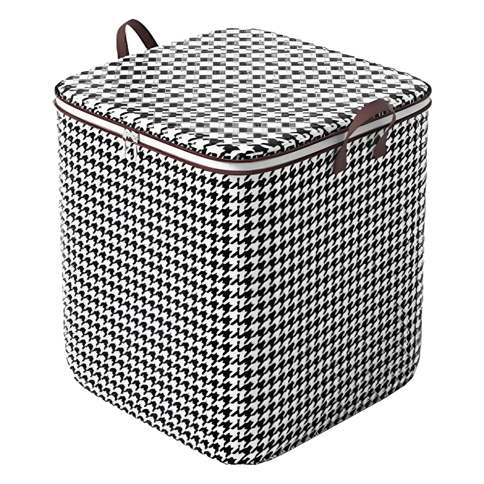 Houndstooth Storage Bags for Clothes Quilts 180L Non-Woven Fabric Foldable Moving Packing Storage Box with Handles