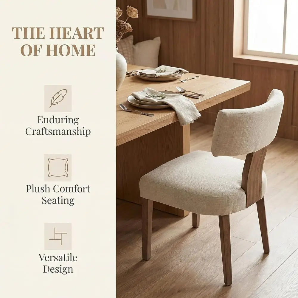 Elegant Upholstered Linen Dining Chairs Set of 4, Ergonomic Curved Backrest, Solid Wood Legs, Suitable for Kitchen & Dining Room