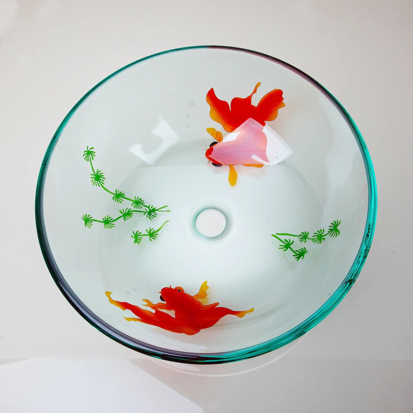 MEKKHALA Tempered Glass Vessel Sink Goldfish Pattern And Faucet Set