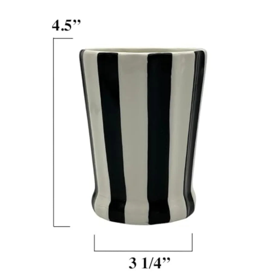 Tuscany Embossed Hand Painted Ceramic 4-Piece Bathroom Accessories Set in Striped White/Black with Premium Texture and Elegant