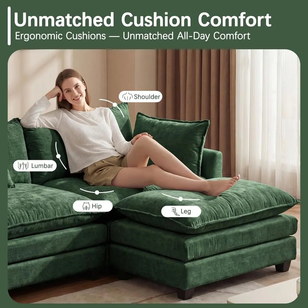 Sectional Sofa for Living Room, 133 Oversized Cloud Couch with Movable Ottoman, 6 Seat Modern Comfy Sofa Chenille Deep Seat Cou