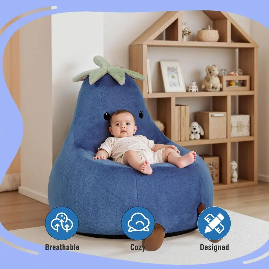 Bean Bag Chair for Kids, Toddler Reading Comfy Sofa with Washable Soft Faux Rabbit Plush Cover, Kids Eggplant Bean Bag Chair fo