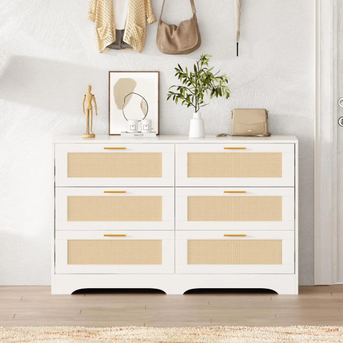 Rattan Six Drawer Dresser for Bedroom and Living Room Storage