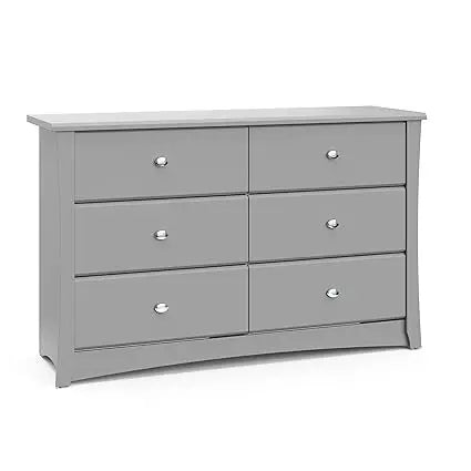 "crescent 6-drawer double dresser in pebble gray - elegant storage for bedroom"