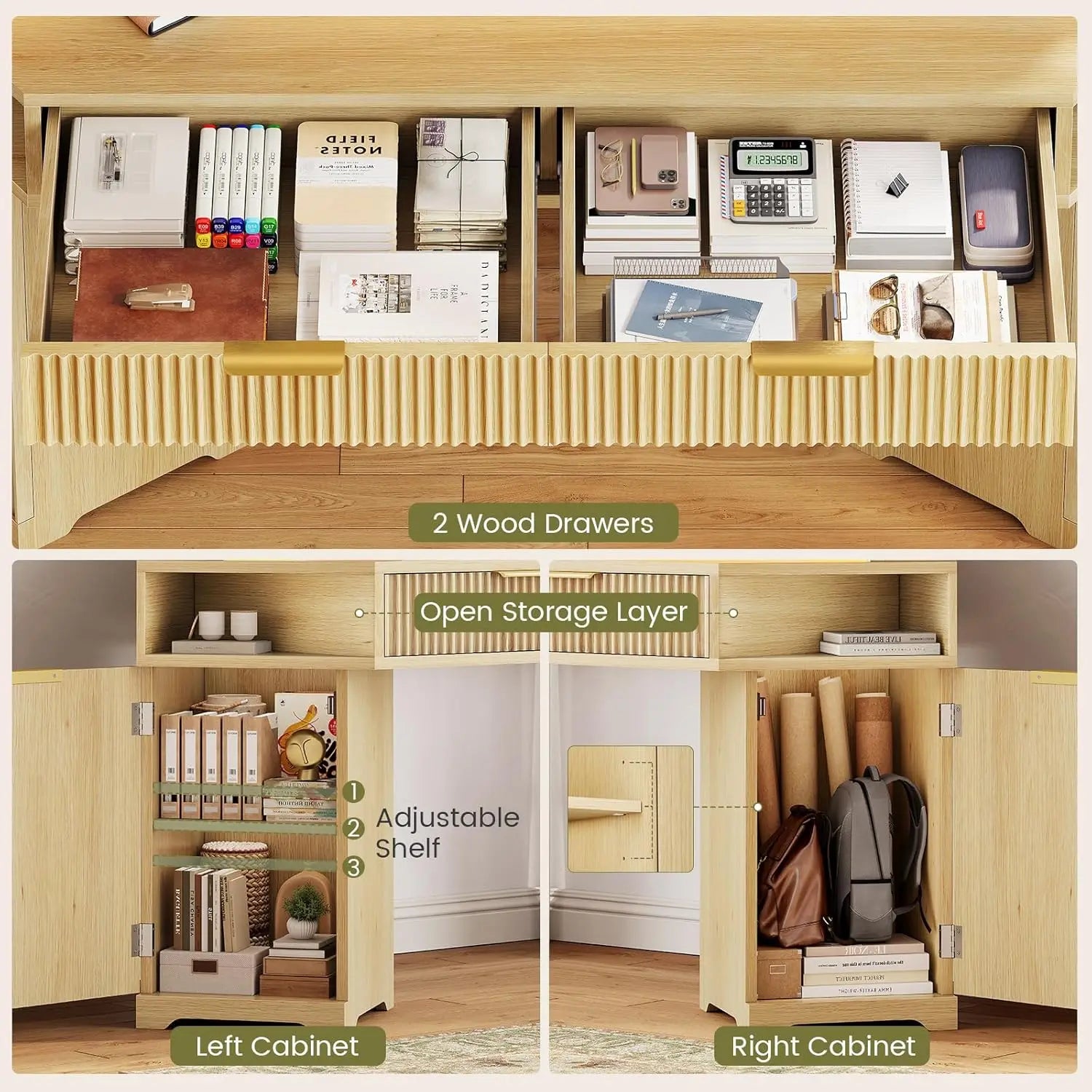 Computer Desk with 2 Drawers, Small Diamond Office Desk with Storage Cabinet for Small Space, Gaming Desk with LED, Customized