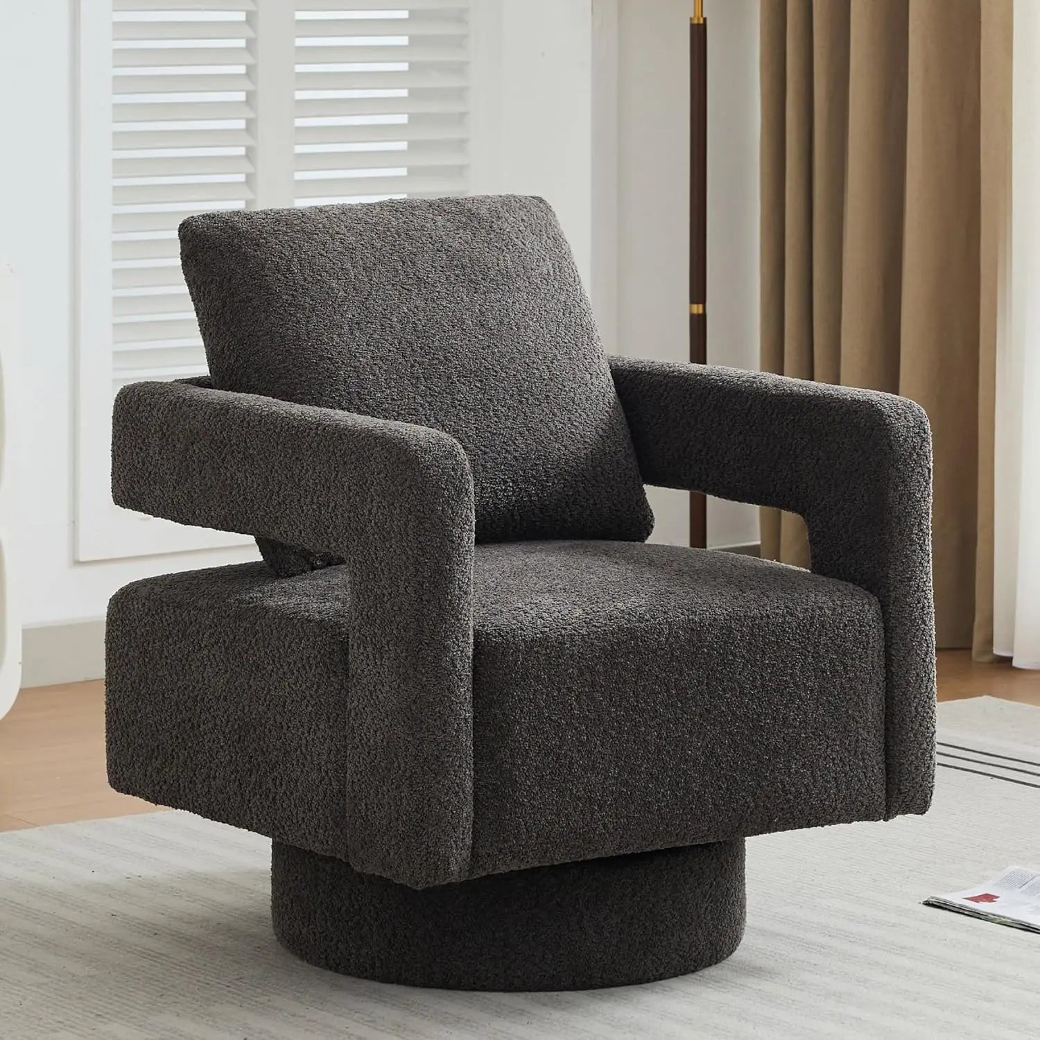 Upholstered Swivel Accent Chair Set of 2 Linen Open Back Barrel Chair with Pillow for Living Room, Beige