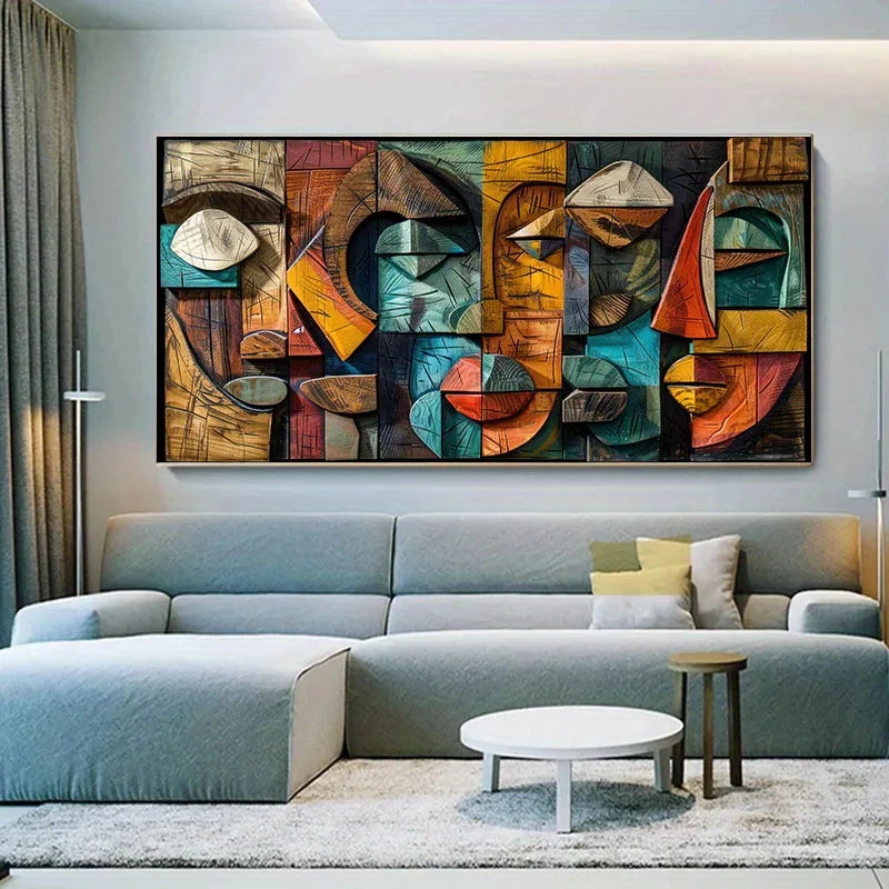 Modern Abstract Geometry Canvas Art Print, Frameless Oil Painting, Abstract Geometric Art Textured Canvas Print, Wall Art Decor