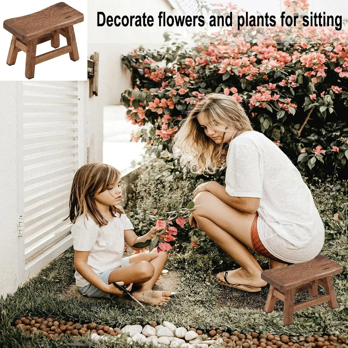 Solid Wood Step Stool, Rustic Small Wooden Stool For Adults, Kids And Toddlers, Mini Bench Plant Stand Fishing Stool For High Be