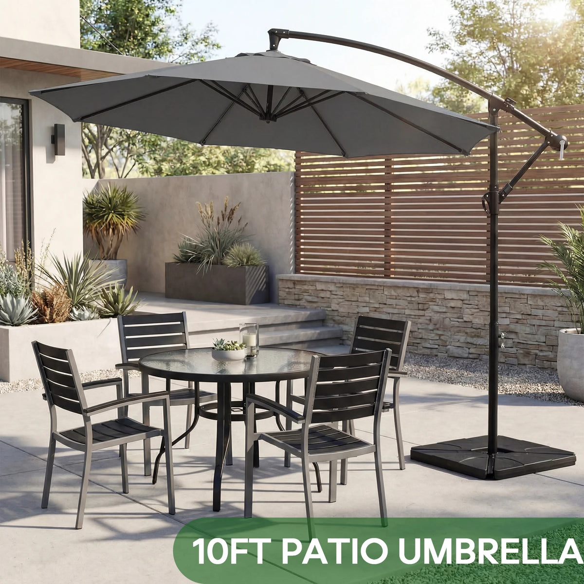 JHK Outdoor Offset Cantilever Patio Umbrella With Base And Tilt