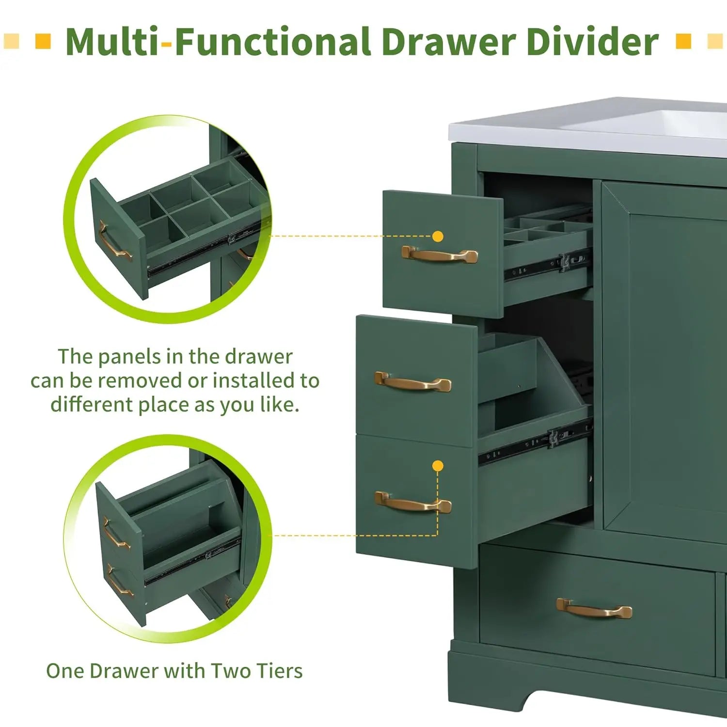 36in Bathroom Vanity Cabinet with Sink,6 Drawers Adjustable Shelf Soft-Close Door,Home Hotel,Customized