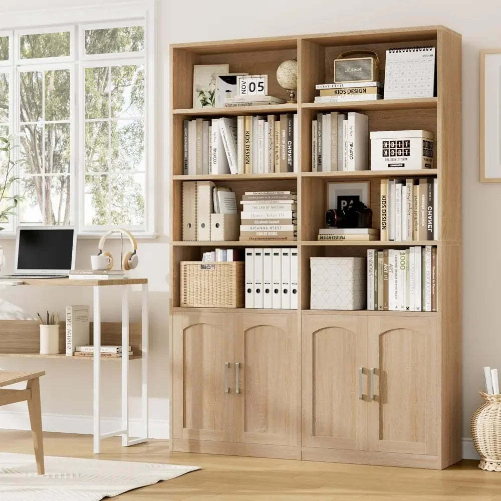 Bestseller6-Tier Double Wide Bookshelf with Doors, 73" Tall Storage Cabinet for Home Office & Living Room