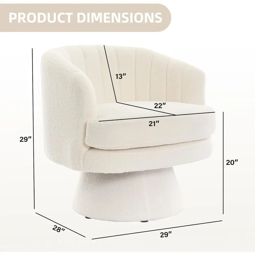 Swivel Accent Barrel Chair With Curved Back And Teddy Cushion