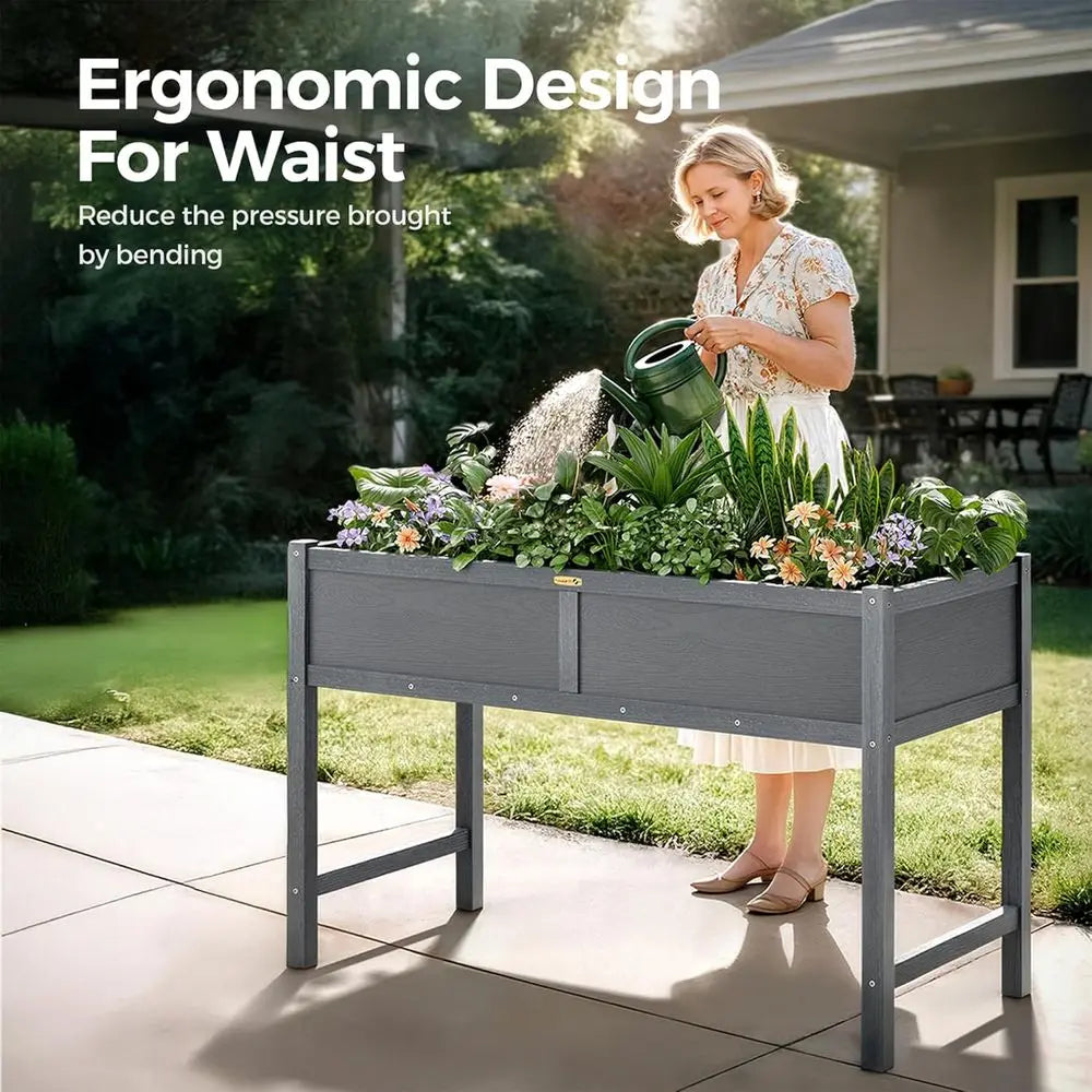 Elevated Garden Bed in HDPE for Outdoor Planting of Vegetables, Herbs, and Flowers - Weather-Resistant Patio and Balcony Planter
