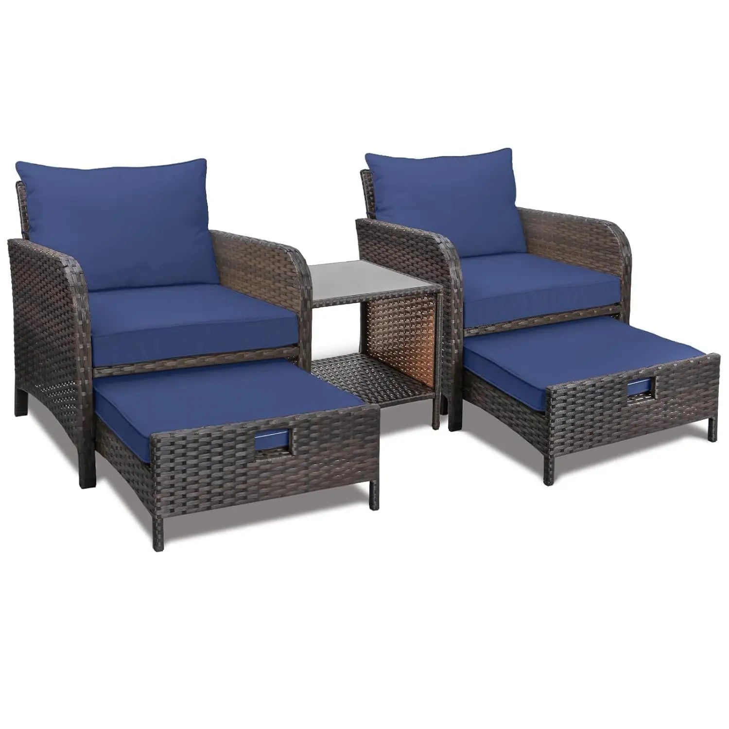 Balcony Furniture 5 Piece Patio Conversation Set, PE Wicker Rattan Outdoor Lounge Chairs with Soft Cushions 2, Customized