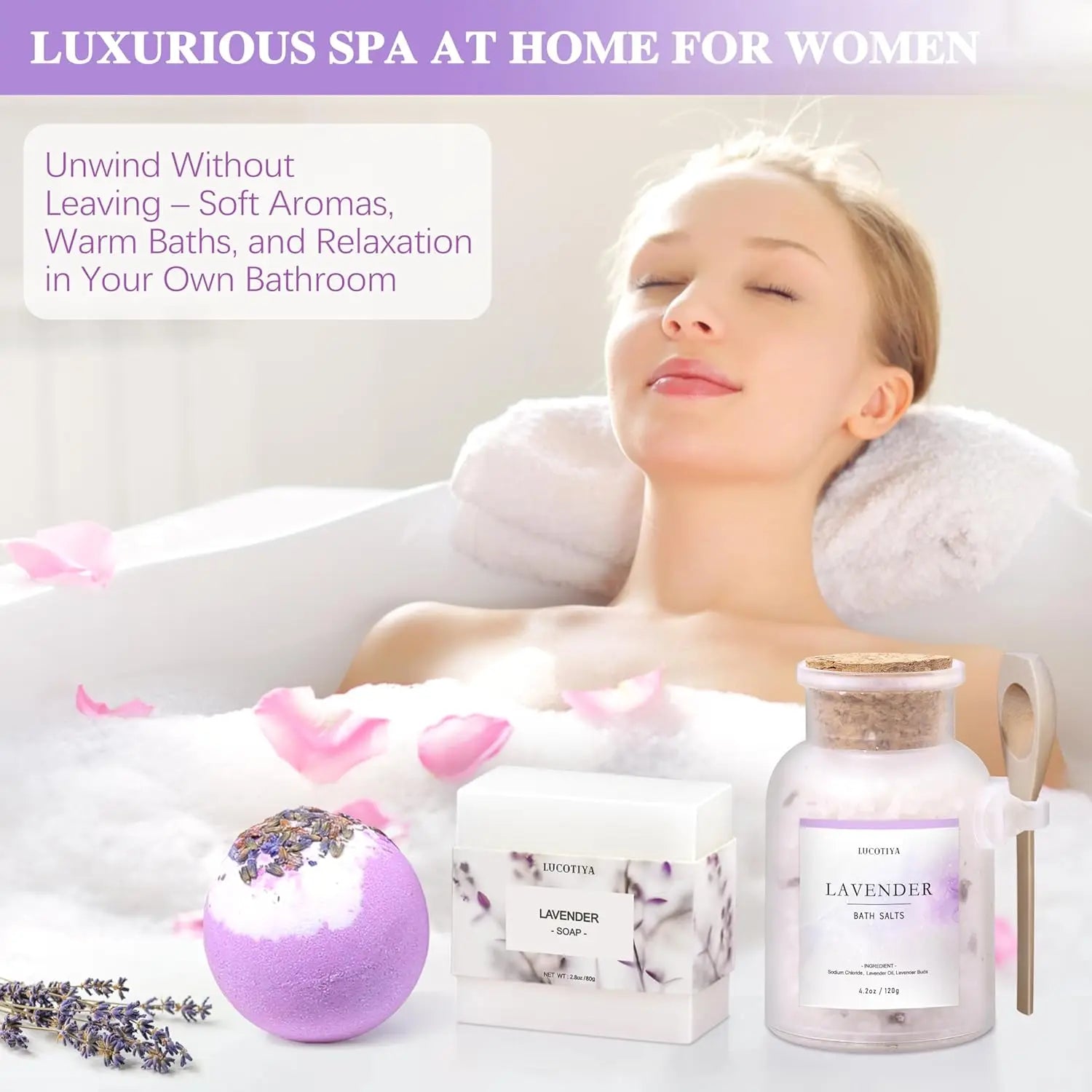 Lavender Spa Gift Basket for Women - Relaxing Self Care Set, Perfect for Christmas, Birthday, Mother&