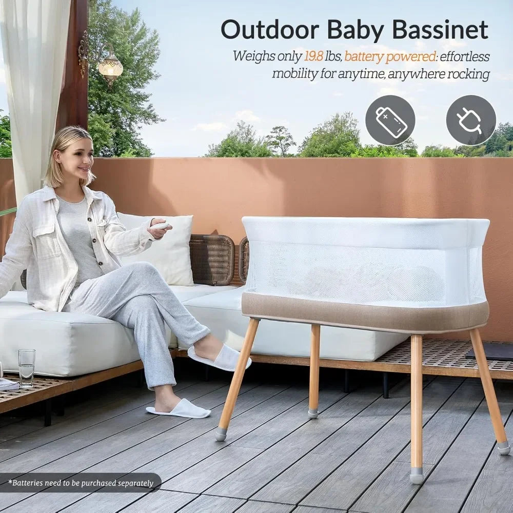 Rocking Bassinet for Baby 3 Speeds Electric Bedside Sleeper with White Noise, Automatic Bedside Crib for Newborn, Brownish-Yello