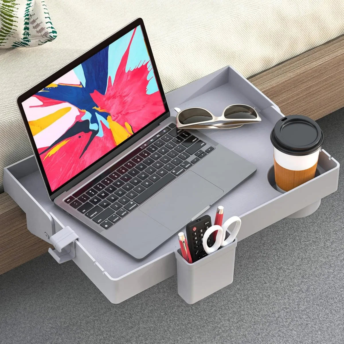 Bedside Shelf for Bed, Foldable Bunk Bed Shelf Clip On Nightstand Tray College Dorm Room Essential Table Caddy with Cup Holder
