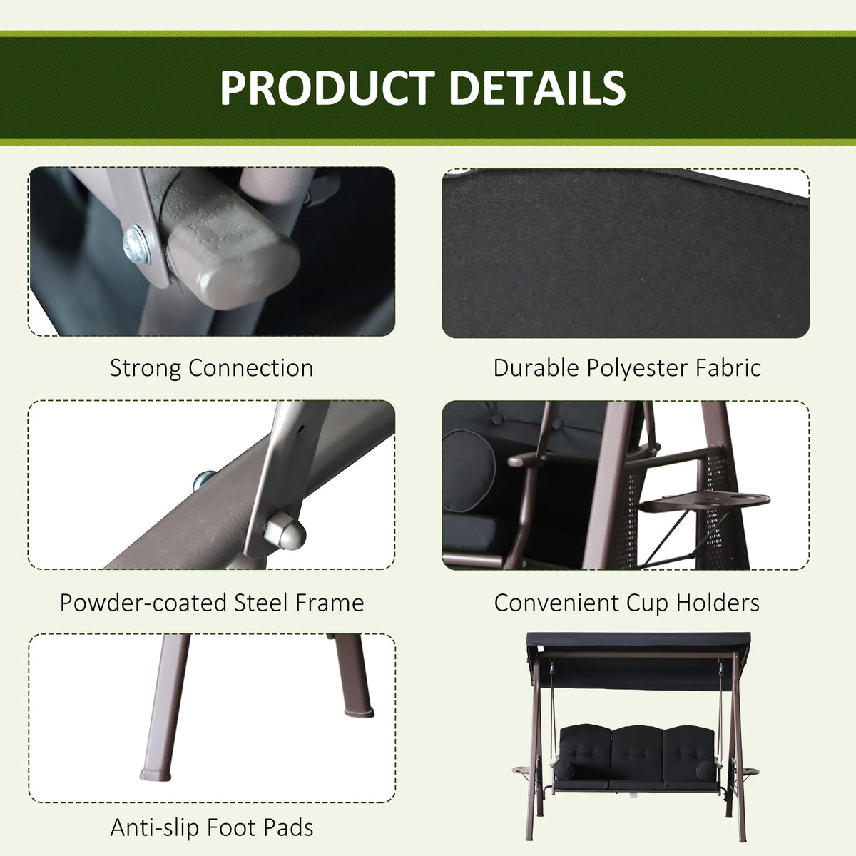 Outsunny Outdoor Canopy Cushioned Patio Glider Swing Bench